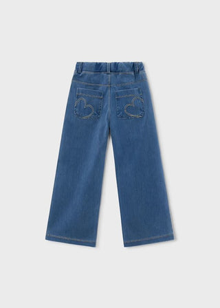 Mayoral Girls Wide-Leg Knit Denim Pants – Soft Stretch Comfort - All About Me Boutique