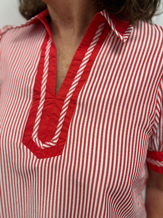 Merci Coastal Striped Puff Sleeve Blouse – Red & White - All About Me Boutique