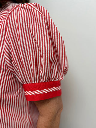 Merci Coastal Striped Puff Sleeve Blouse – Red & White - All About Me Boutique