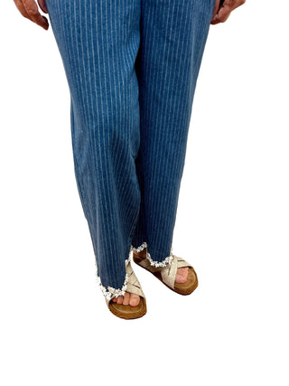 Merci Lace - Trim Pinstripe Cropped Wide Leg Jeans - All About Me Boutique