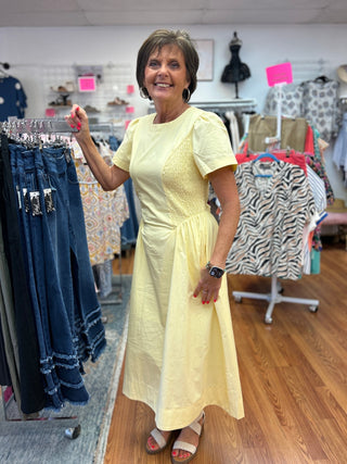 Merci Smocked Side Midi Dress - All About Me Boutique