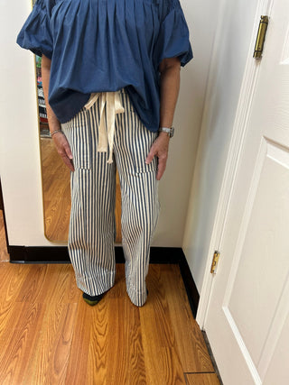 Merci Striped Wide Leg Denim Pants - All About Me Boutique