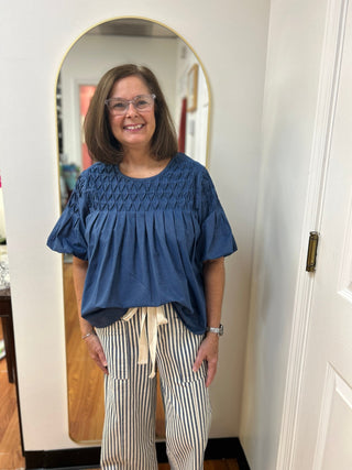 Merci Striped Wide Leg Denim Pants - All About Me Boutique
