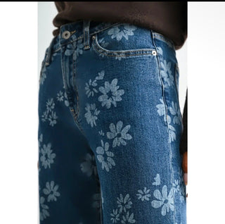 Mica Denim High Rise Wide Leg Floral Denim Jeans - All About Me Boutique