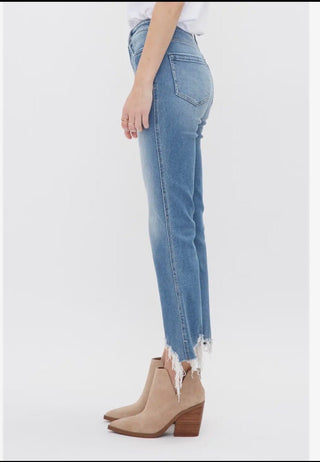 Mica High Rise Cropped Flare Jeans - Frayed Uneven Hem - All About Me Boutique