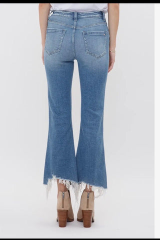 Mica High Rise Cropped Flare Jeans - Frayed Uneven Hem - All About Me Boutique