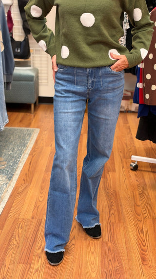 Mica High-Rise Wide Leg Frayed Hem Jeans with Front Dart Detail - All About Me Boutique