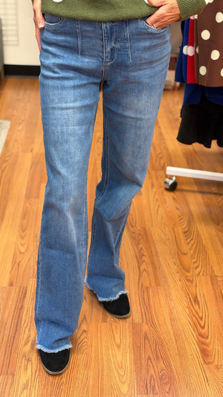 Mica High-Rise Wide Leg Frayed Hem Jeans with Front Dart Detail - All About Me Boutique