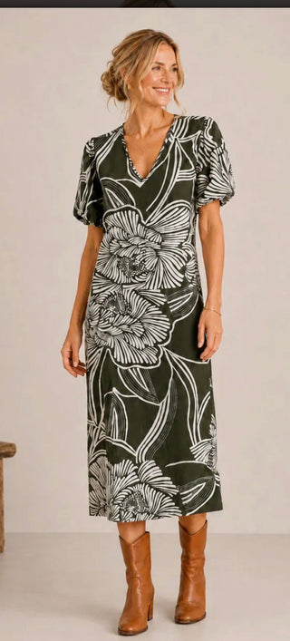 Mlle Gabrielle Linique Puff Sleeve Midi Dress – All About Me Boutique