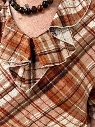 Mlle Gabrielle Plaid Linique Ruffle Peasant Sleeve Top - All About Me Boutique