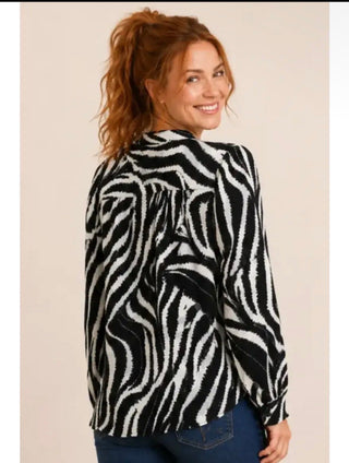 Mlle Gabrielle Zebra Printed Linique Blouse - All About Me Boutique