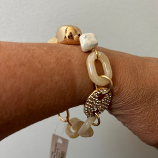 Modern Muse Cream & Gold Geometric Statement Link Bracelet - All About Me Boutique