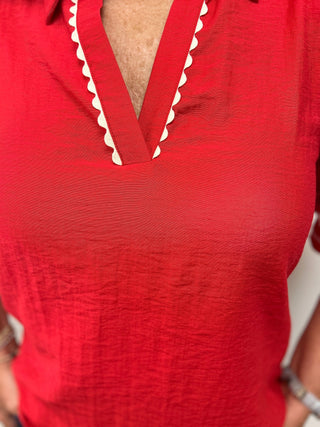 Naked Zebra Contrast Linen Blend Blouse - All About Me Boutique