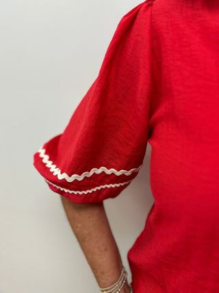 Naked Zebra Contrast Linen Blend Blouse - All About Me Boutique