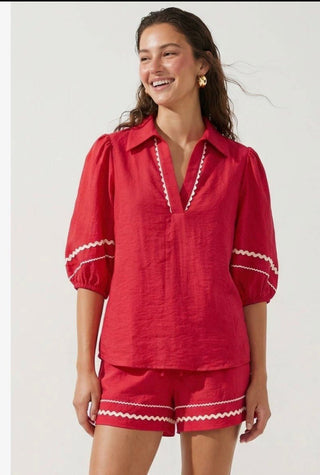 Naked Zebra Contrast Linen Blend Blouse - All About Me Boutique