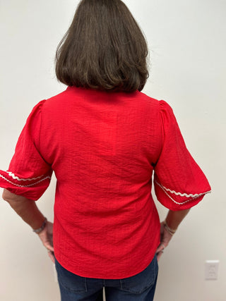 Naked Zebra Contrast Linen Blend Blouse - All About Me Boutique
