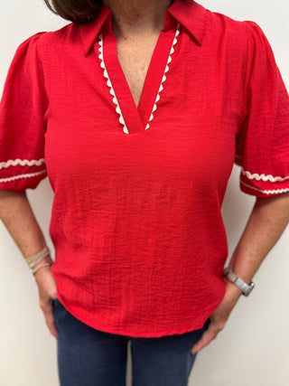 Naked Zebra Contrast Linen Blend Blouse - All About Me Boutique
