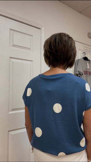 Ninety Clothing Co. Bold Polka Dot Cap Sleeve Knit Blouse - All About Me Boutique