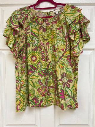 Oddi Plus Size Floral Boho Blouse with Tiered Flutter Sleeves & Crochet Trim - All About Me Boutique