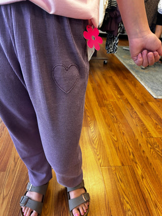Paper Flower Acid Wash Sweat Pant - Heart Applique - All About Me Boutique