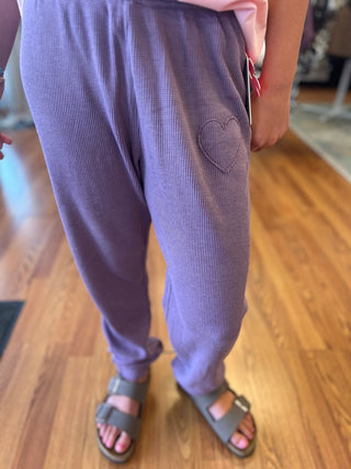 Paper Flower Acid Wash Sweat Pant - Heart Applique - All About Me Boutique