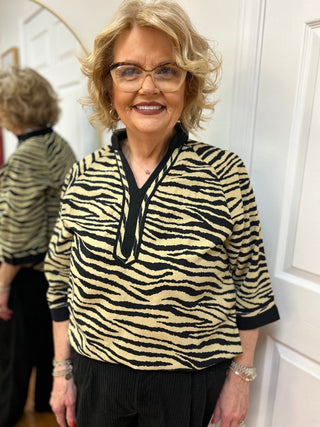 Pixie + Ivy Gwen Zebra Print V-Neck Top - All About Me Boutique