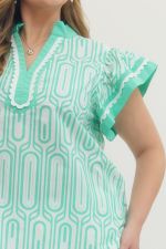 Plus Geometric Printed Flutter Sleeve Top - All About Me Boutique