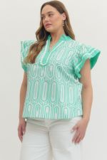 Plus Geometric Printed Flutter Sleeve Top - All About Me Boutique