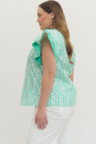 Plus Geometric Printed Flutter Sleeve Top - All About Me Boutique