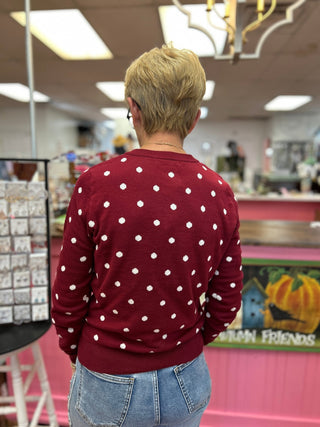 Polka Dot Button Down Sweater Cardigan - All About Me Boutique
