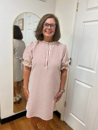 Quinn Stripe Seersucker Game Day Dress - All About Me Boutique