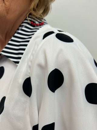 Riley Retro Polka Dot Blouse with Striped Contrast Trim - All About Me Boutique