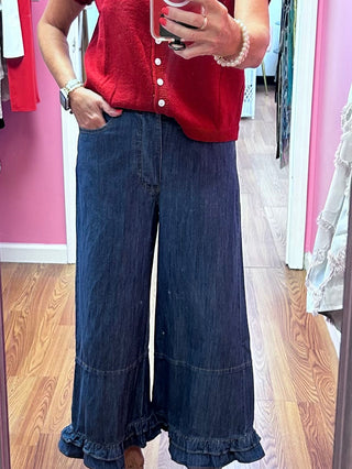 So Me Ruffle Hem Wide Leg Cropped Jeans – Lightweight Comfort - All About Me Boutique