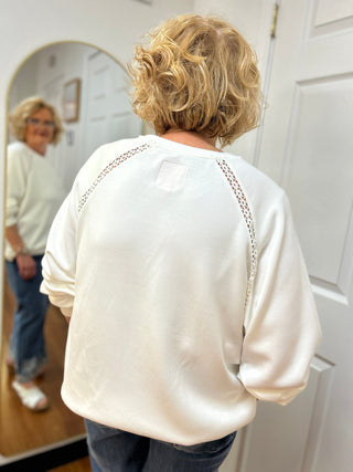 Steven Edwards Silky Soft Crochet Lace Raglan Crewneck Top - All About Me Boutique
