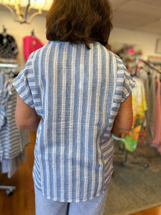 Striped Cap Sleeve Blouse - All About Me Boutique