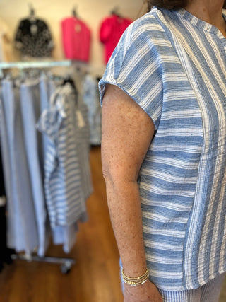 Striped Cap Sleeve Blouse - All About Me Boutique