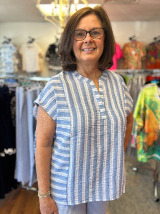 Striped Cap Sleeve Blouse - All About Me Boutique