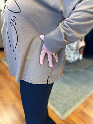 Tail Wager Taupe Boxy Long Sleeve Dog Graphic Tee - All About Me Boutique