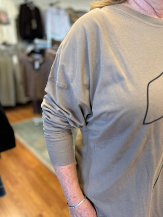 Tail Wager Taupe Boxy Long Sleeve Dog Graphic Tee - All About Me Boutique
