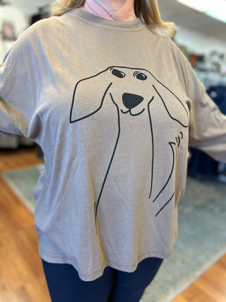 Tail Wager Taupe Boxy Long Sleeve Dog Graphic Tee - All About Me Boutique