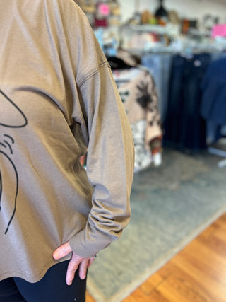 Tail Wager Taupe Boxy Long Sleeve Dog Graphic Tee - All About Me Boutique