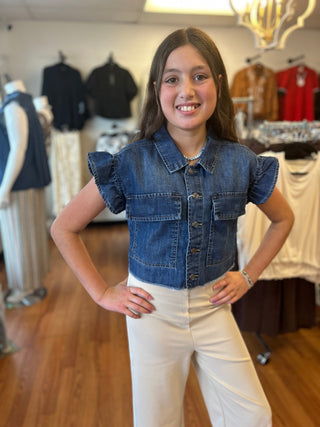 Tractr Girls Ruffle Sleeve Crop Top - All About Me Boutique
