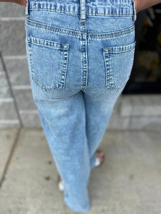 Tractr High-Rise Wide Leg Jeans - Light Wash Relaxed Fit - All About Me Boutique