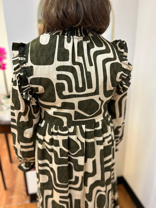 Umgee Abstract Geo Print Ruffle Maxi Dress - All About Me Boutique