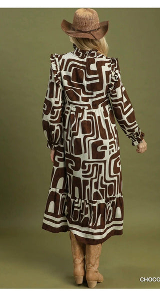Umgee Abstract Geo Print Ruffle Maxi Dress - All About Me Boutique