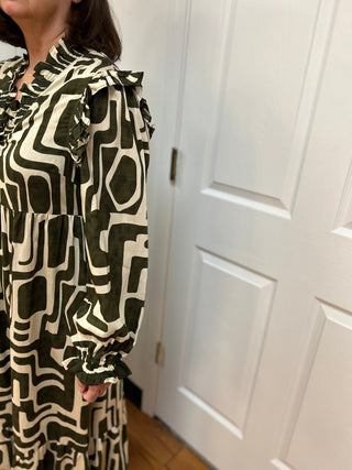 Umgee Abstract Geo Print Ruffle Maxi Dress - All About Me Boutique