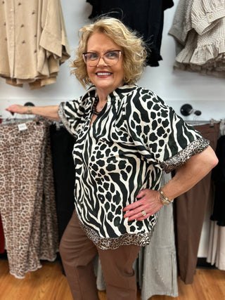 Umgee Animal Print Top with Bubble Sleeves - All About Me Boutique