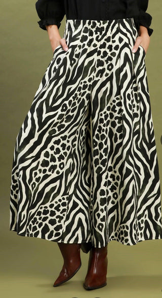 Umgee Animal Print Wide Leg Pants - All About Me Boutique