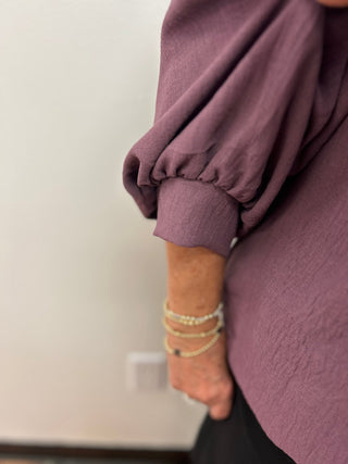 Umgee Balloon Sleeve Split Neck Blouse - All About Me Boutique