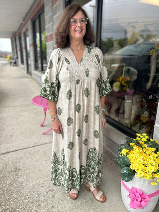 Umgee Border Print Midi Dress - All About Me Boutique